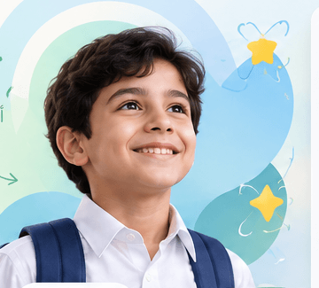طالب في المرحلة الابتدائية يبتسم وهو يحمل حقيبته المدرسية